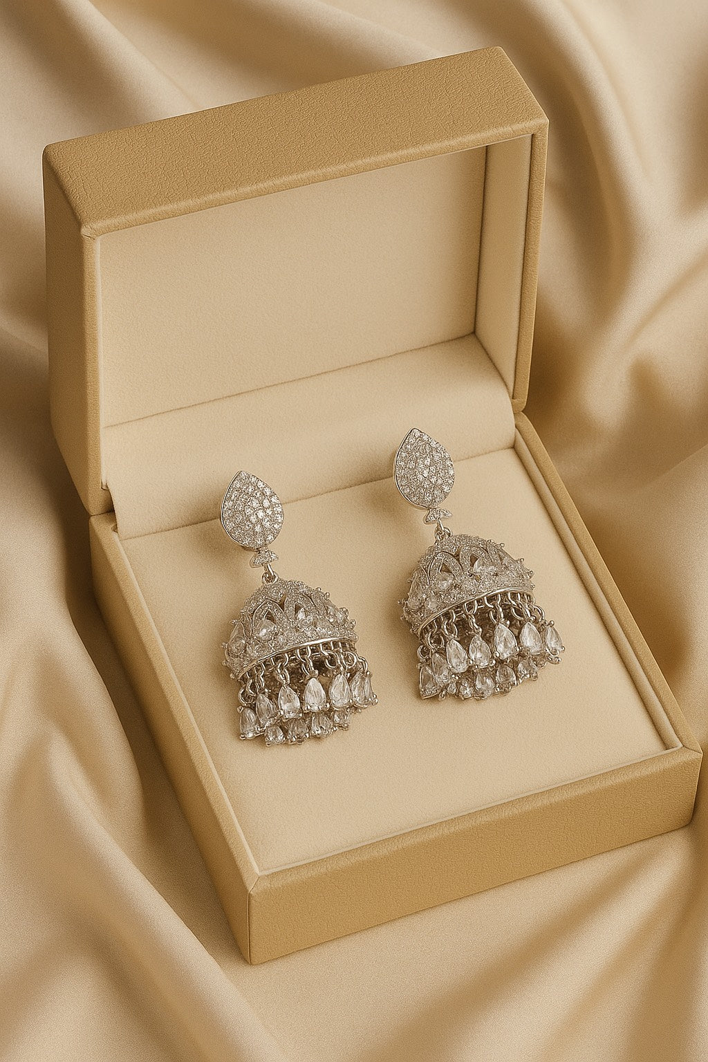 Noor-e-Nazakat – Crystal Silver Jhumkas